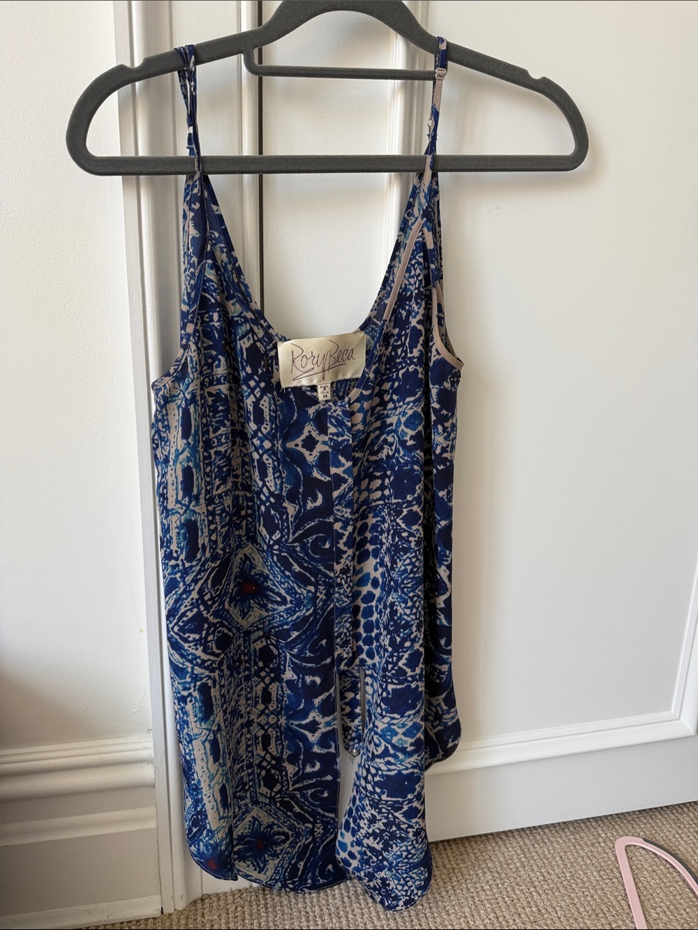 Rory Beca navy and cream patterned silk cami